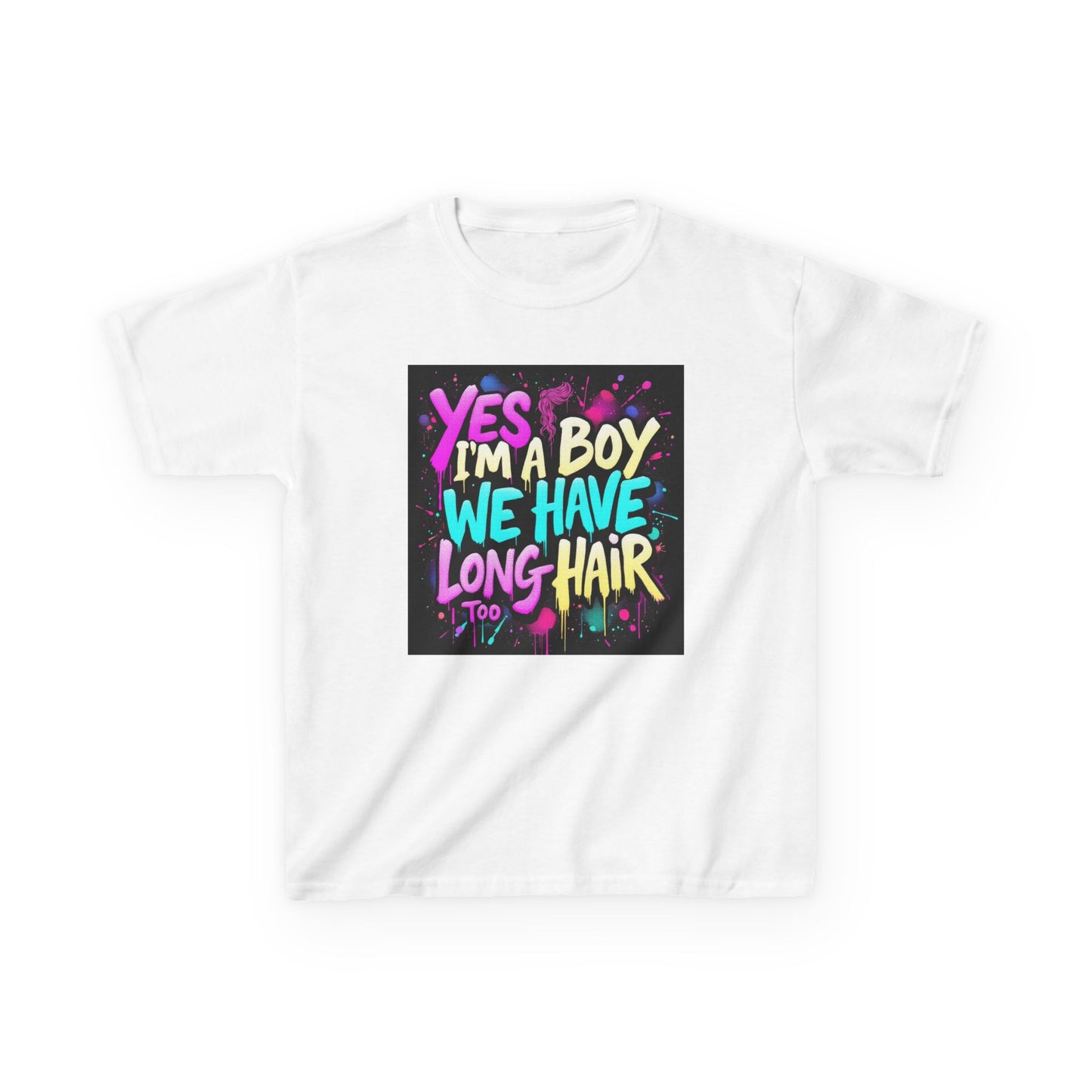 Yes I'm a Boy - Long Hair Kids Tee, Fun Kids T-Shirt, Colorful Graphic Tee, Pride, Self-Expression, Gender Inclusivity