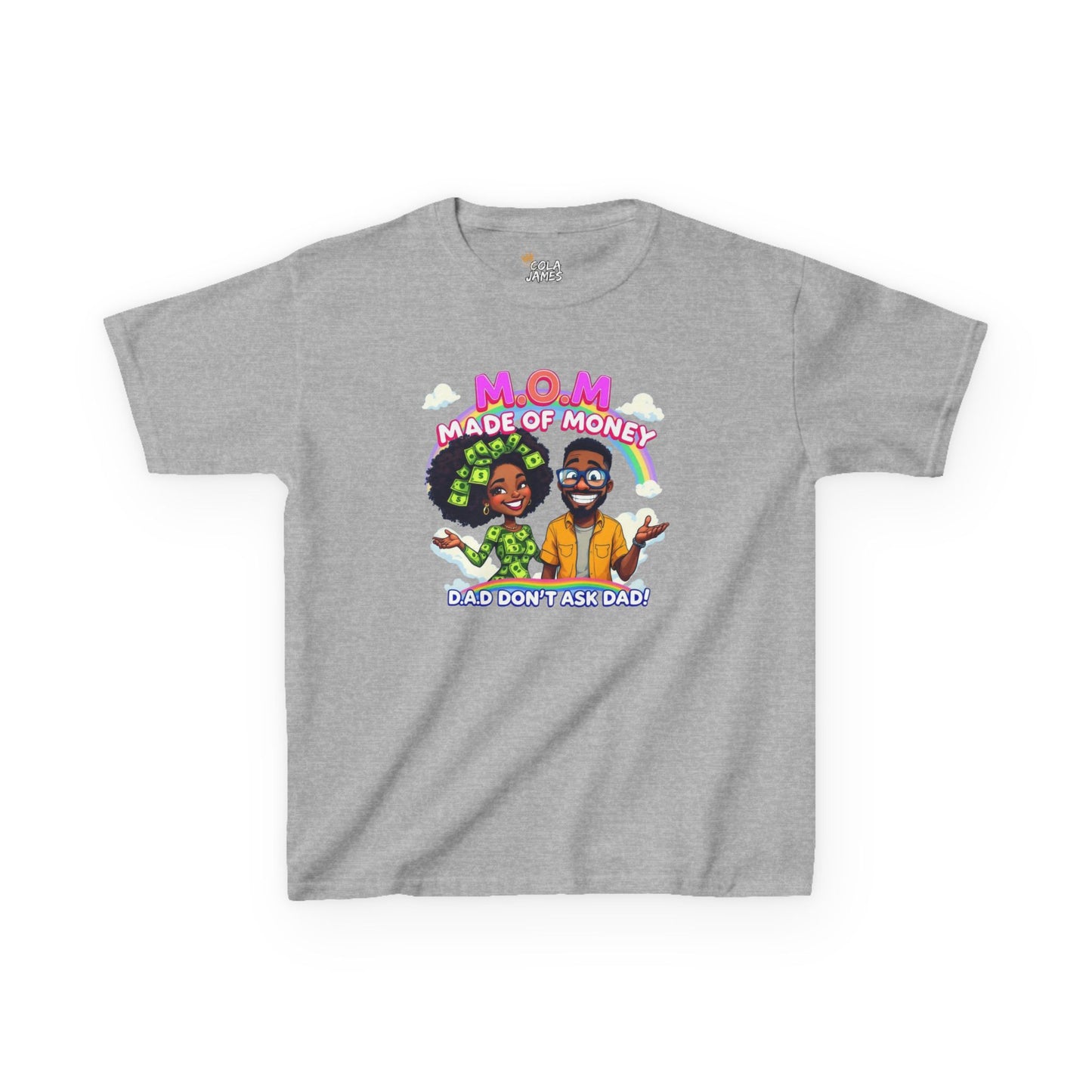 Kids 'M.O.M Made of Money' Graphic Tee, Fun T-Shirt for Kids, Gift for Moms and Dads, Birthday Gift, Casual Everyday Wear