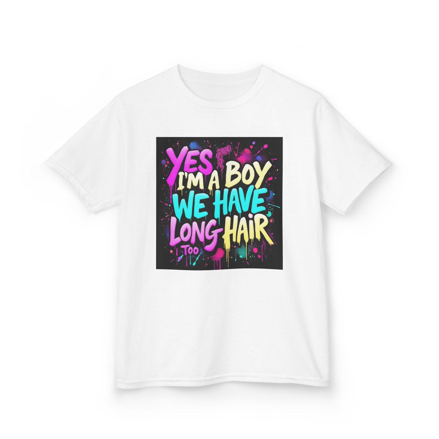 Yes I'm a Boy - Long Hair Kids Tee, Fun Kids T-Shirt, Colorful Graphic Tee, Pride, Self-Expression, Gender Inclusivity