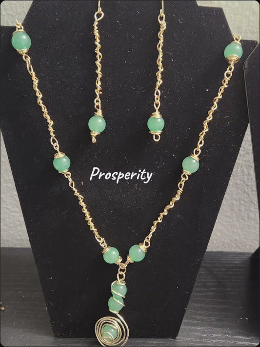 Aventurine necklace and earrings (gold)