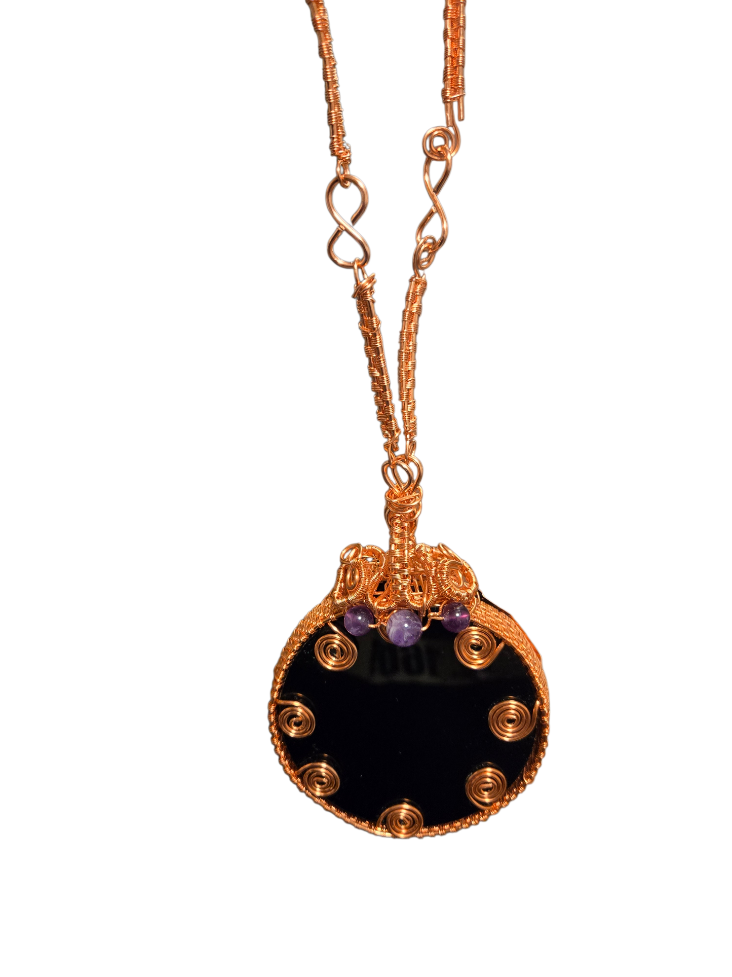 Copper Wire Wrapped Obsidian Black Mirror Necklace – Protective Grounding Crystal Pendant