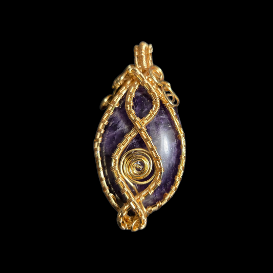 Gold wire Amethyst pendant/ with necklace.