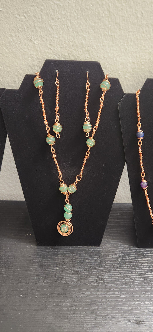 Aventurine necklace and earrings (copper)