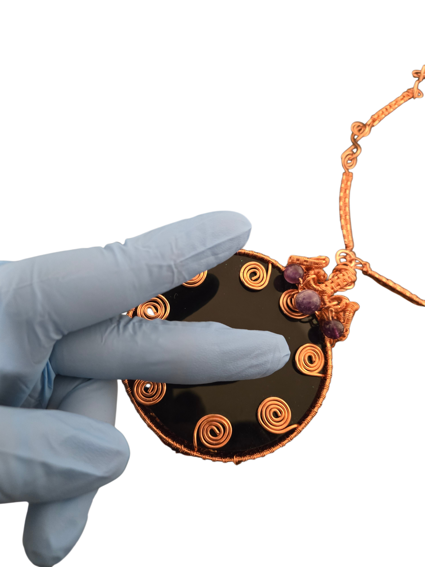 Copper Wire Wrapped Obsidian Black Mirror Necklace – Protective Grounding Crystal Pendant