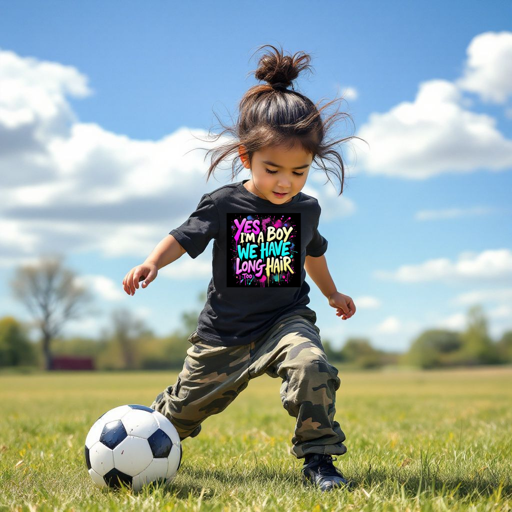 Yes I'm a Boy - Long Hair Kids Tee, Fun Kids T-Shirt, Colorful Graphic Tee, Pride, Self-Expression, Gender Inclusivity