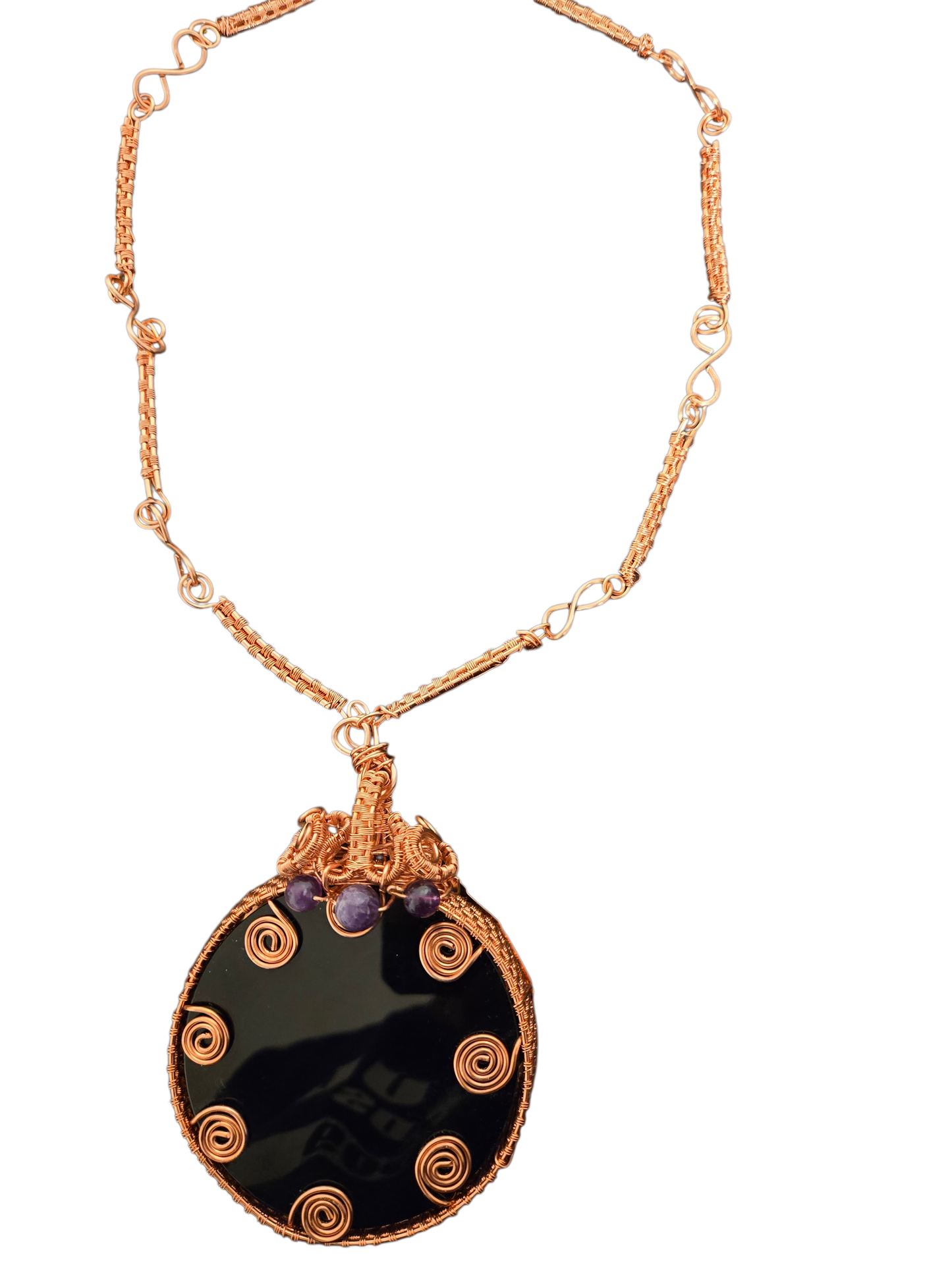 Copper Wire Wrapped Obsidian Black Mirror Necklace – Protective Grounding Crystal Pendant